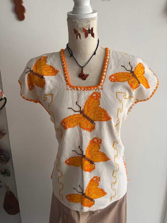 Blusa mariposa amarilla mujer talla M-G