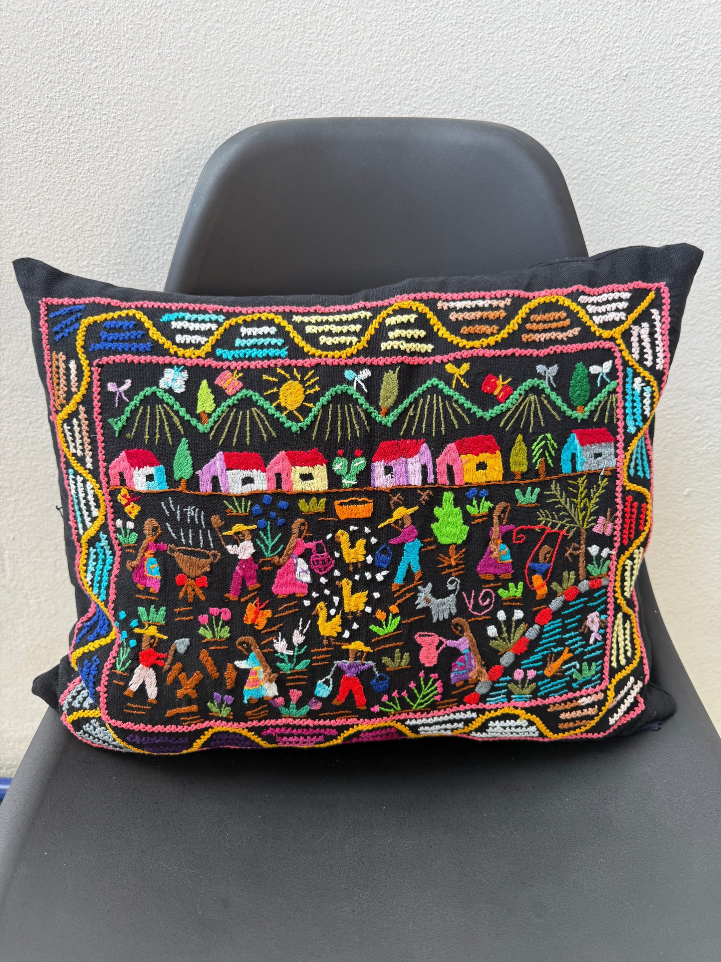 Funda de cojín Tzintzuntzan vida en el campo negro