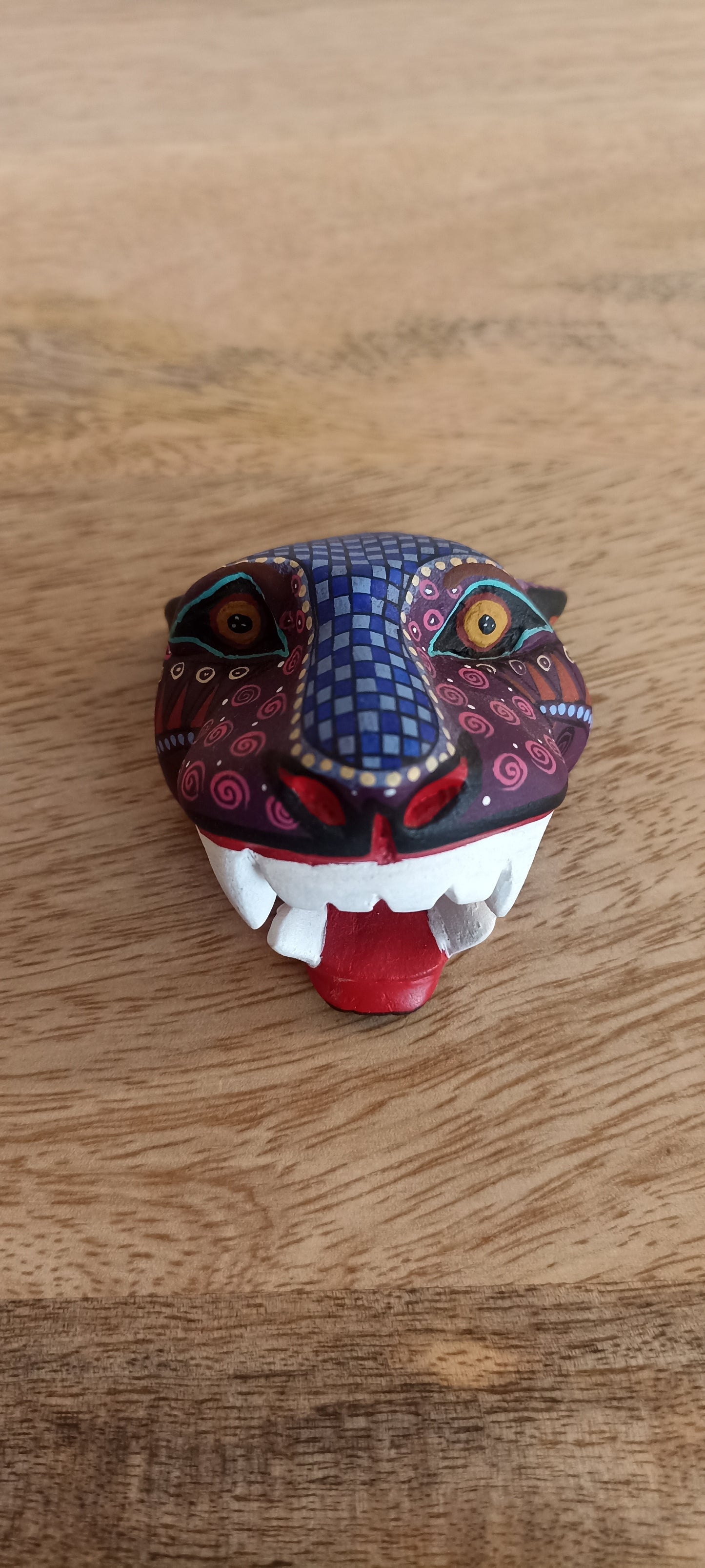 Mini cabeza de jaguar alebrije azul