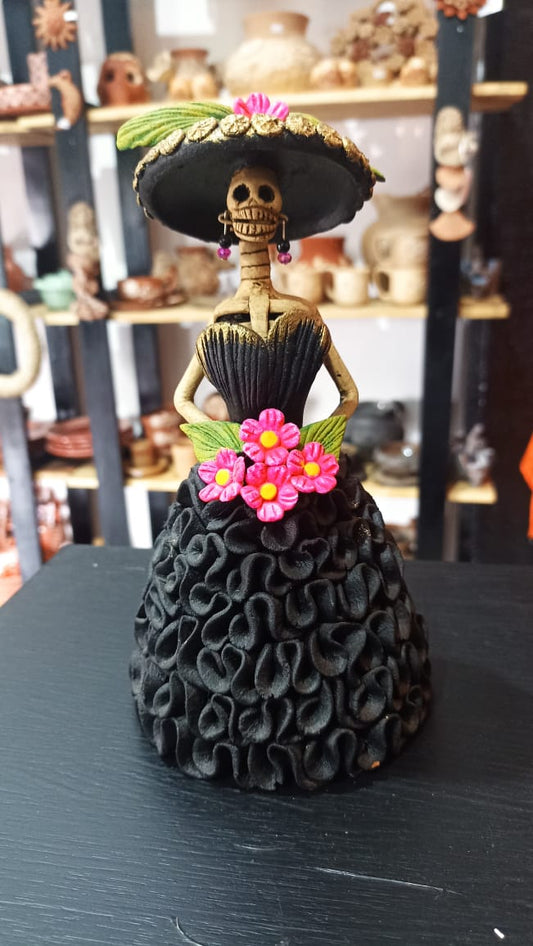 Catrina negra ramo de rosas Colección día de muertos