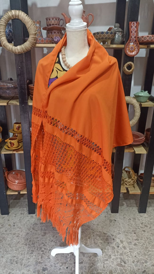 Rebozo deshilado naranja Colecicón catrinas