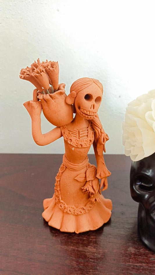 Catrina con flores de cempasuchil colección día de muertos