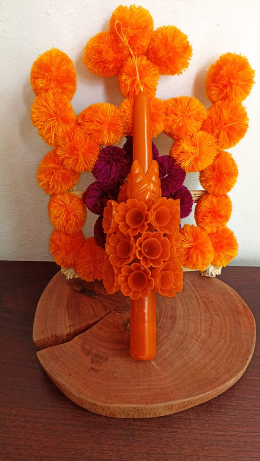 Cirio vela clavel naranja colección día de muertos