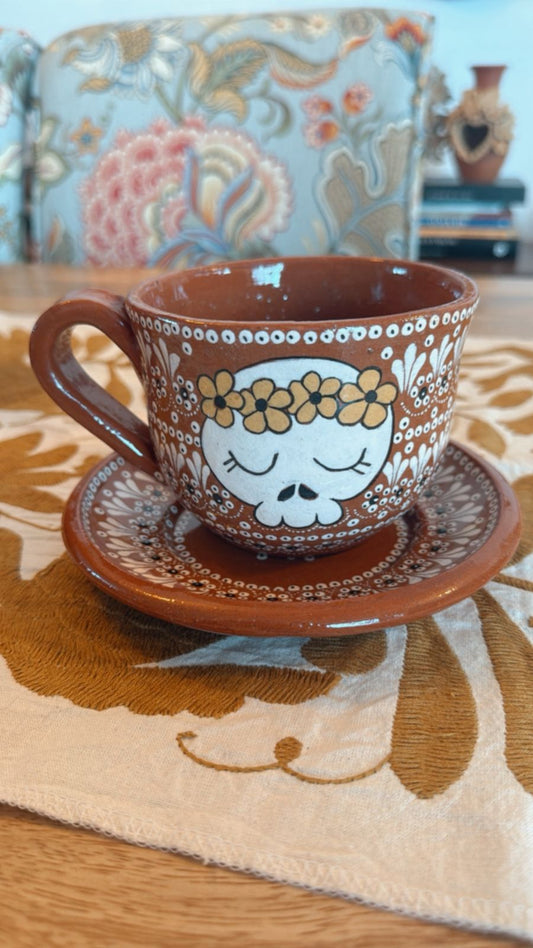 Set Taza chocolatera calaveras doble vista noche de ánimas