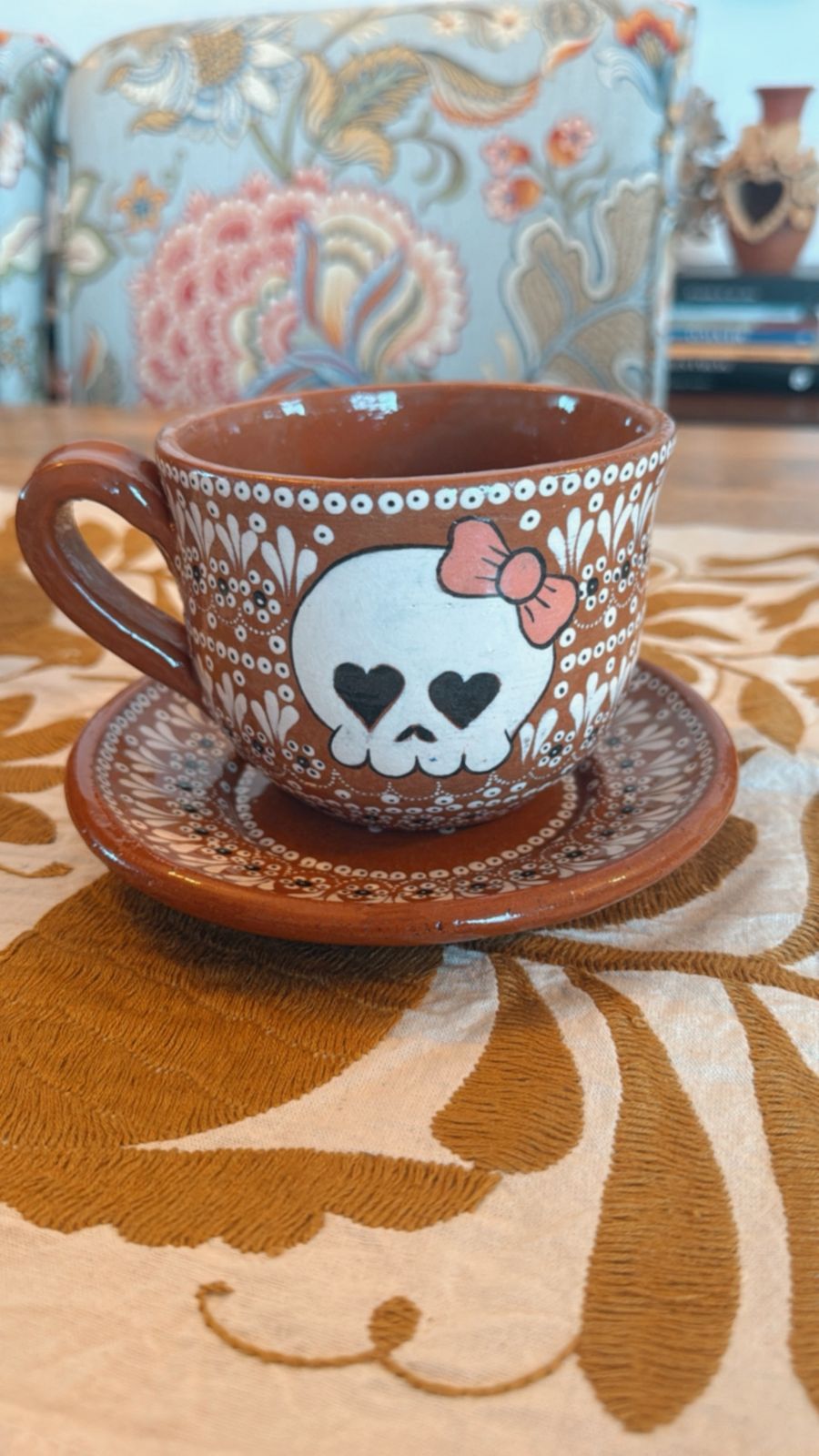 Set Taza chocolatera calaveras doble vista noche de ánimas modelo 2