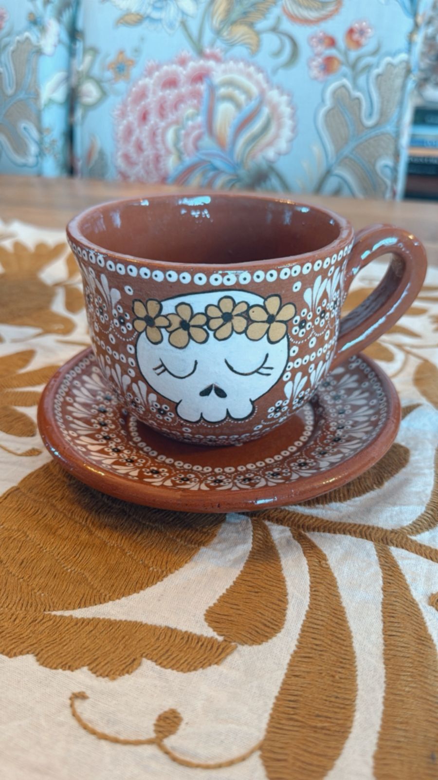 Set Taza chocolatera calaveras doble vista noche de ánimas modelo 2