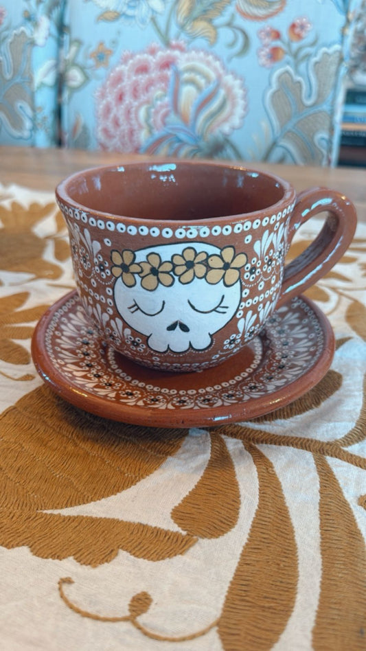 Set Taza chocolatera calaveras doble vista noche de ánimas modelo 2