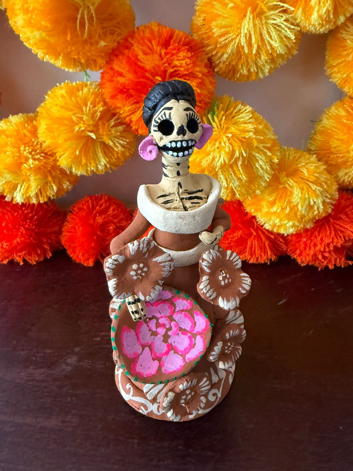 Mini Catrina plato rosa noche